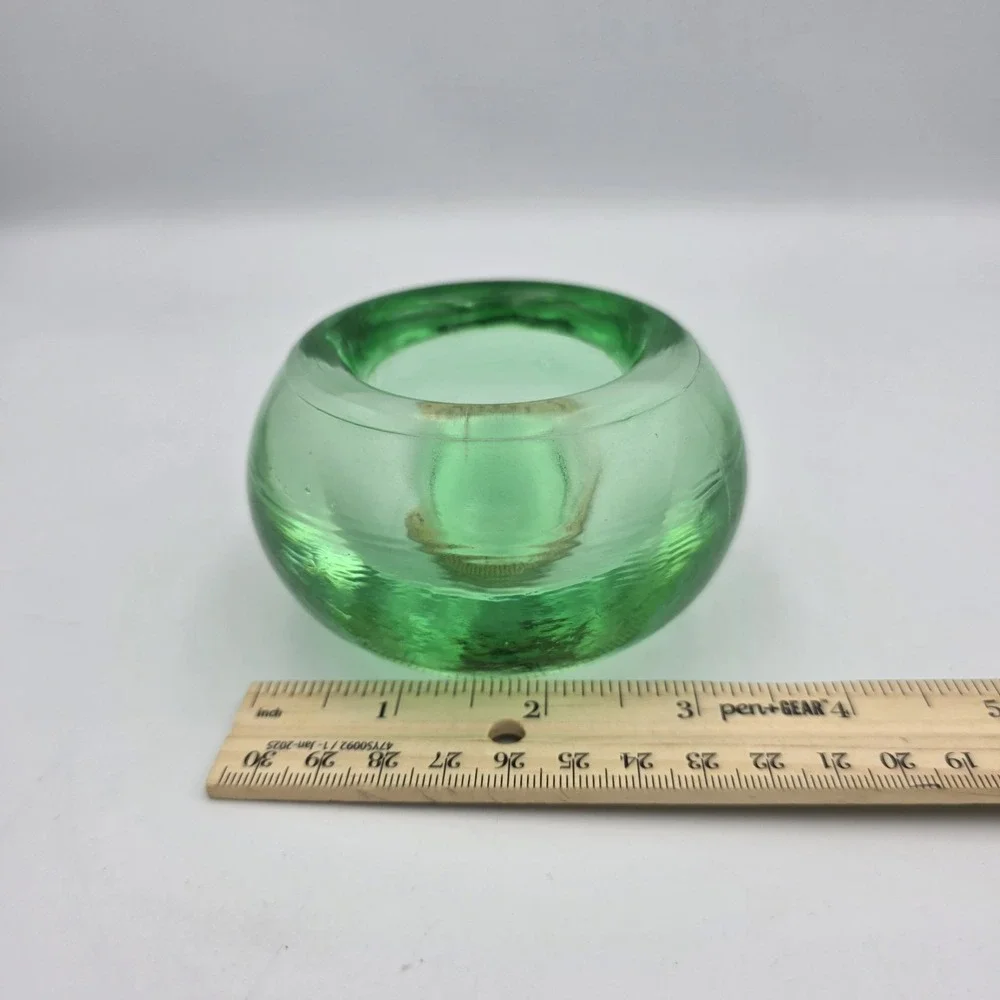 Crate & Barrel Green Glass Votive Tea Light Candle Holder 2.25